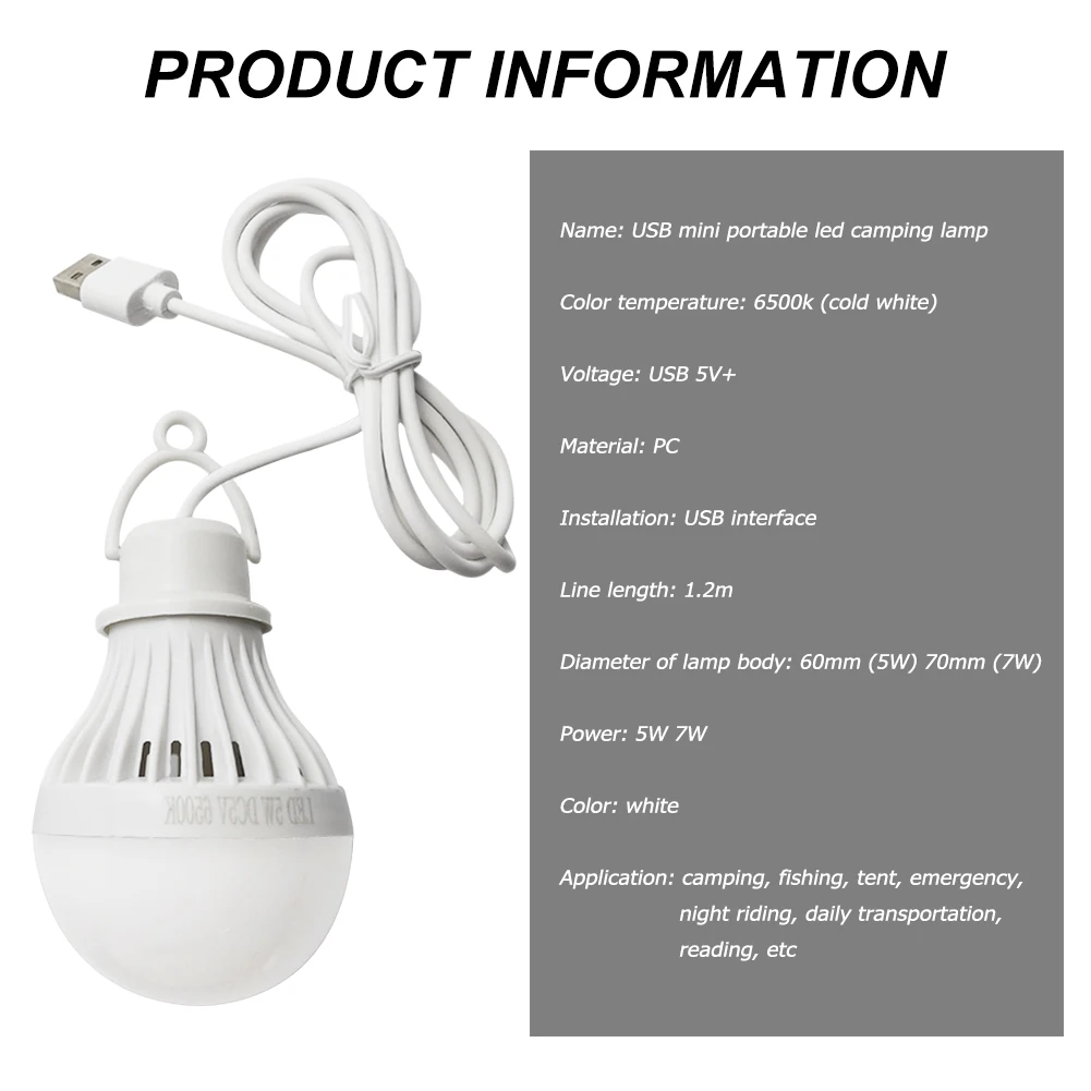 5-20PCS USB Light Bulb LED Camping Light Bulb Portable Emergency Light Hanging for Tent Emergency Fishing Hiking Garden Barbecue 6