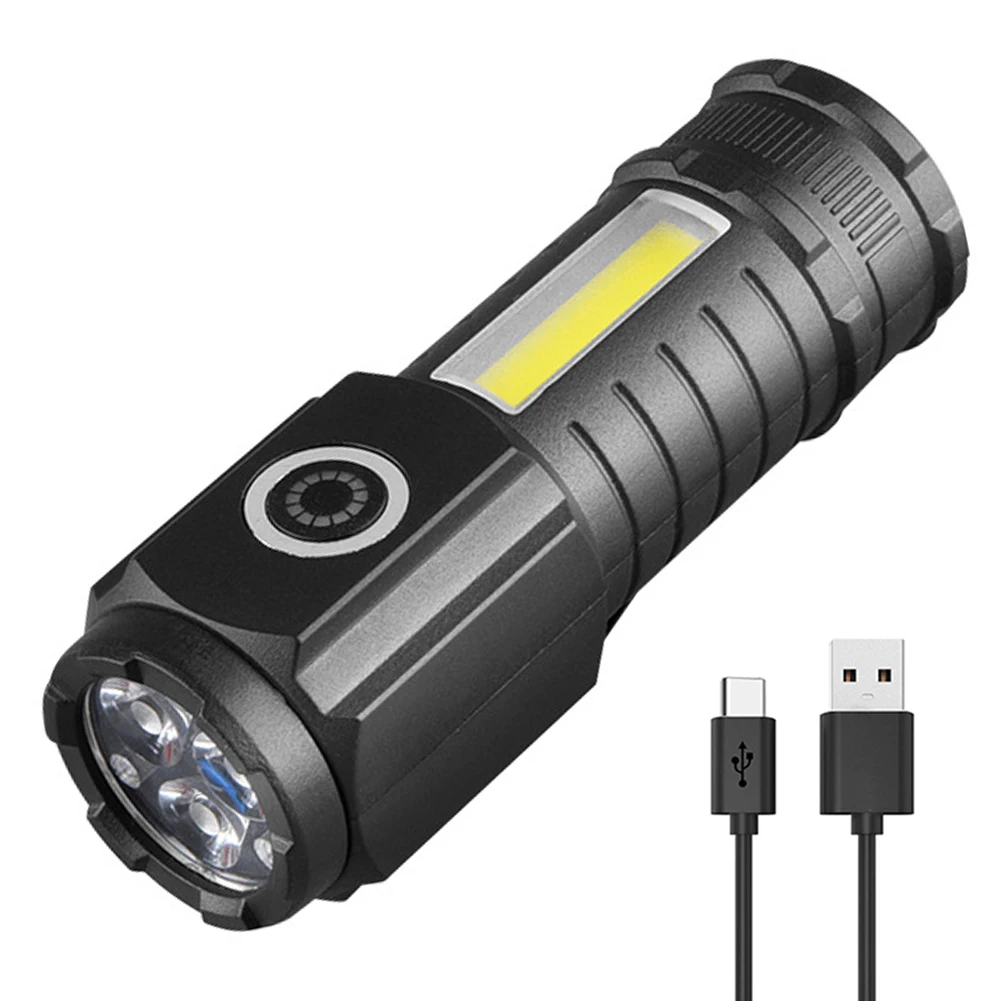 3 LED 컴팩트 캠핑 토치, C타입, 마이크로 USB 충전, 휴대용 손전등, 야외 낚시 비상 작업등