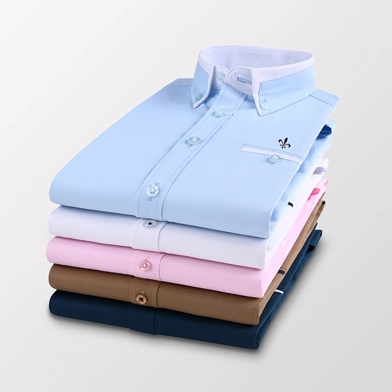 

Camisa Shirts Male Long Sleeved Solid Embroidery Slim Fit Men's Social Business High Quality Casual Men Shirt