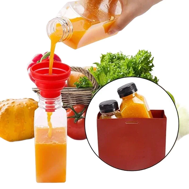 10pcs 60-500ML Clear Empty Plastic Juice Bottle with Caps W/ Funnel Disposable Juice Drink Container for Making Juicing Smoothie