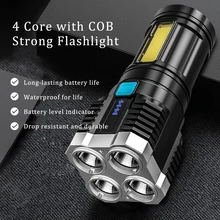 

4 LED Super Bright Flashlight Rechargeable Outdoor Multi-function Waterproof Led Long-range Spotlight Battery Display COB Light