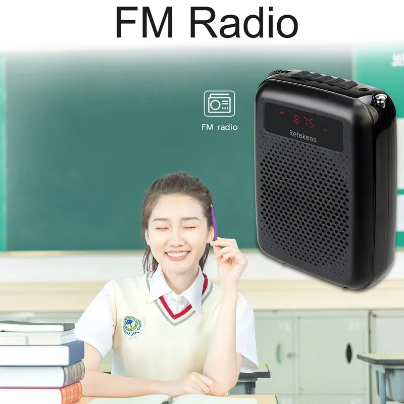 RETEKESS 휴대용 음성 증폭기 마이크 스피커, PR16R 확성기, 12W FM 녹음, Mp3 플레이어, FM 라디오 투어 가이드 교육