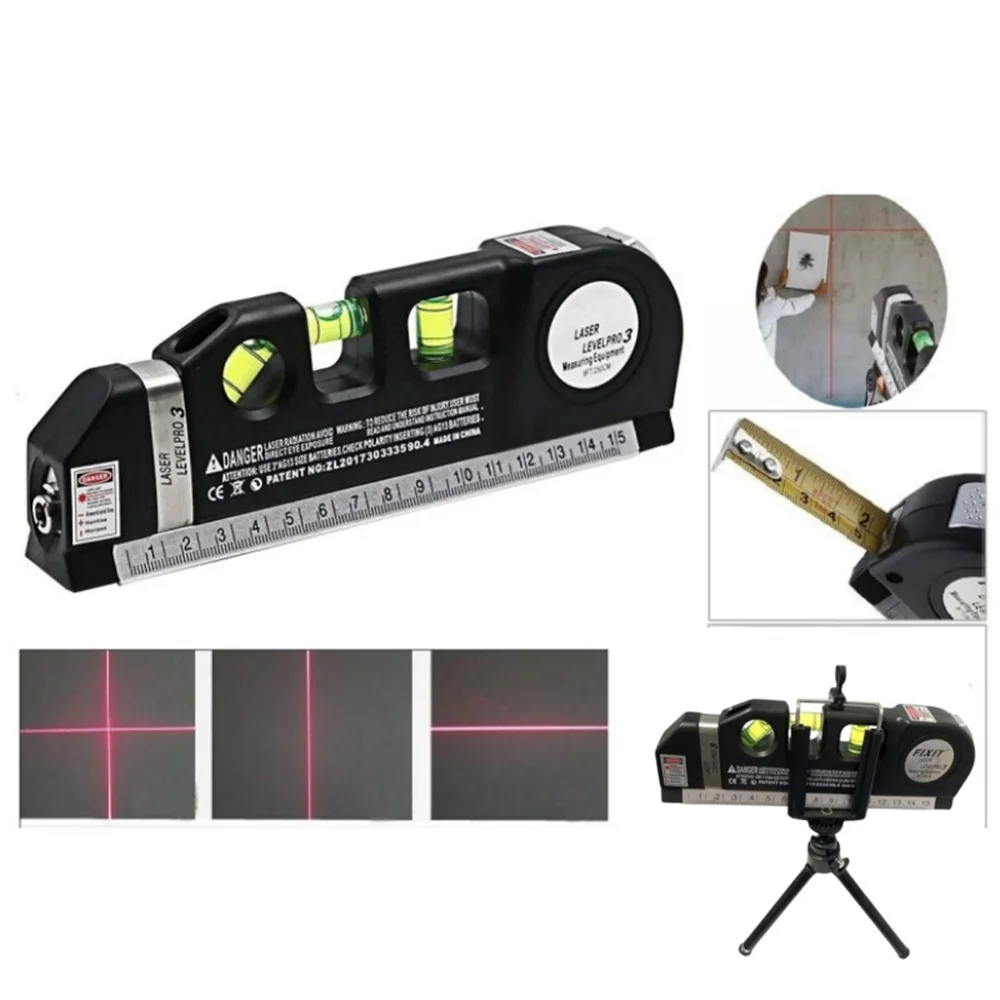 Laser Level Line Tool Multipurpose Laser Level Kit Standard Cross Line Lase 8 Feet Measure Tape Ruler Metal Tripod Stand laser level