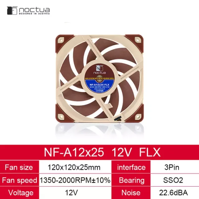 Noctua NF-A12x25 pwm、USB電源アダプターケーブル付き