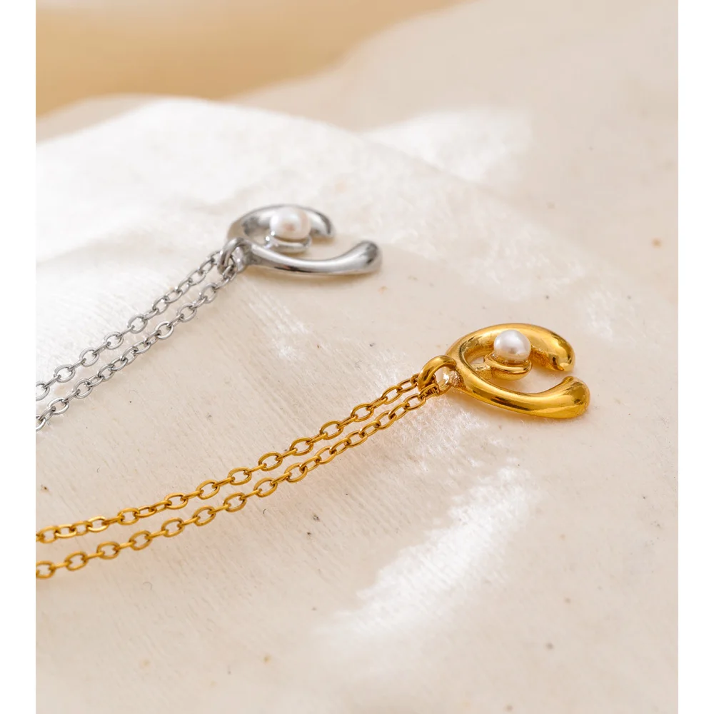 Yhpup Stainless Steel Pearl Pendant Necklace for Women