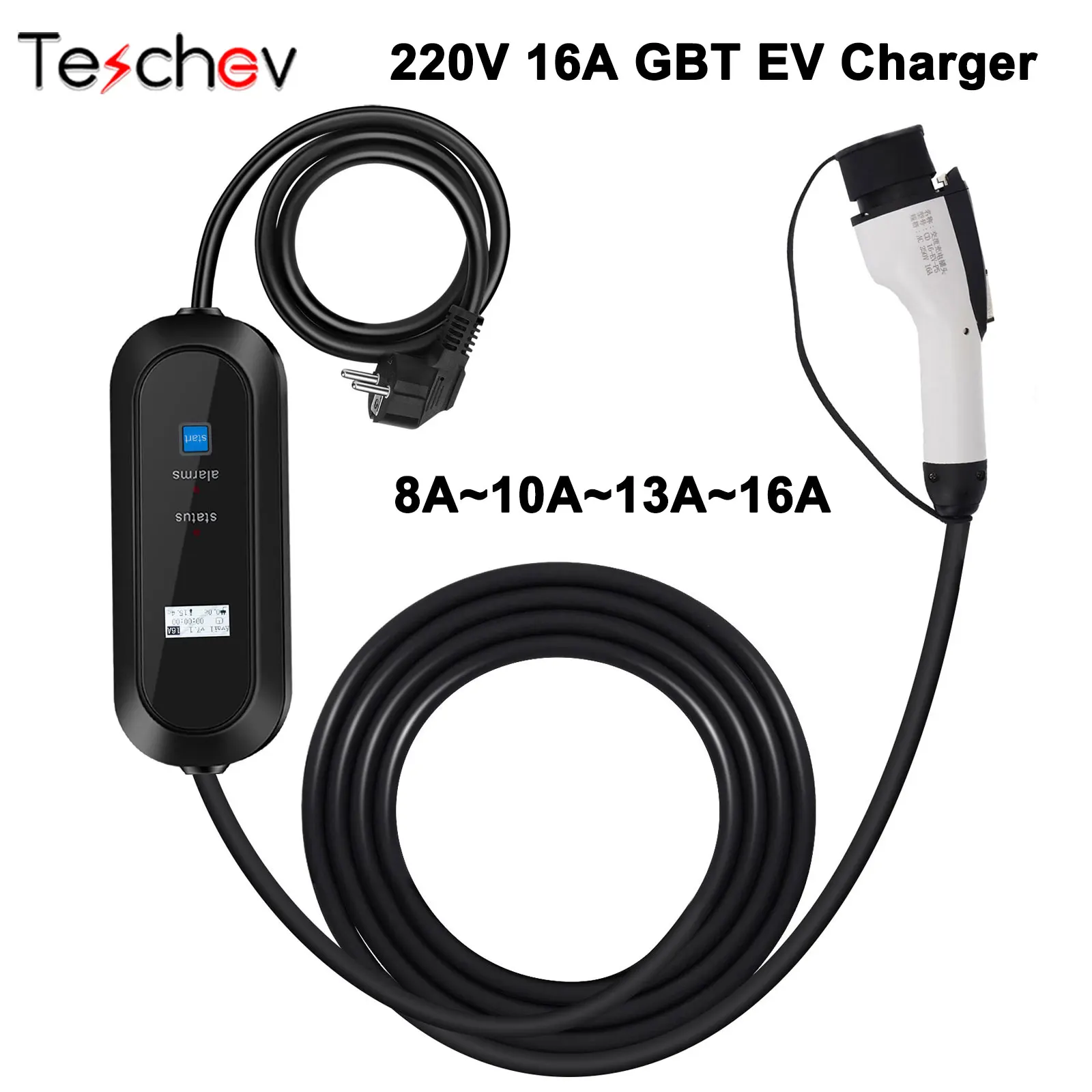 Teschev Electric Car Vehicle GB/T Portable EV Charger 3.5KW Wallbox 8/10/13/16A Switchable GBT