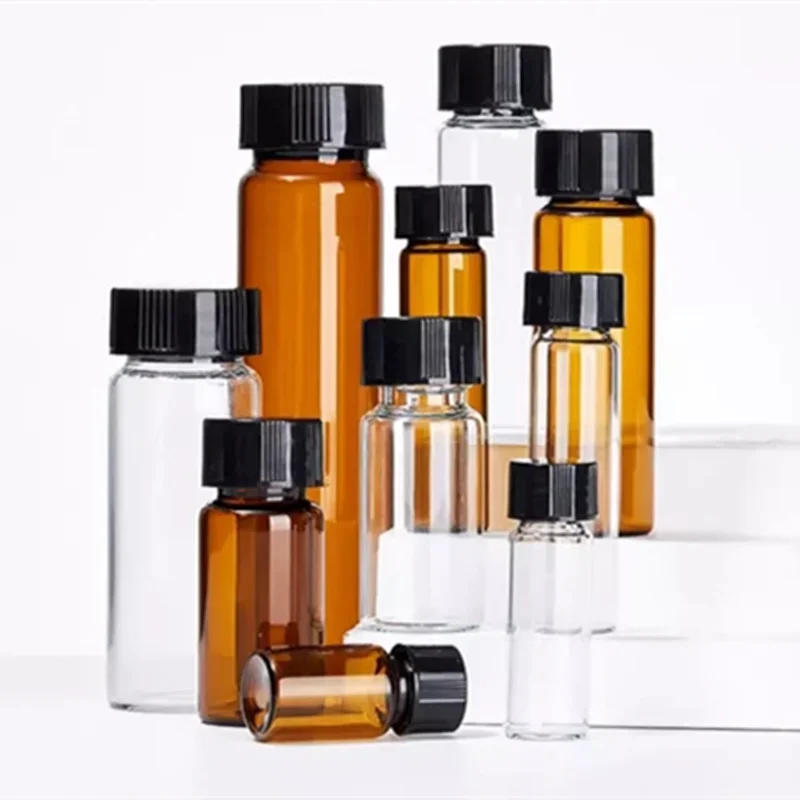 Glass Seal Bottle 20pcs/lot 3-50ml Clear/Brown With Plastic Lid Screw Cap