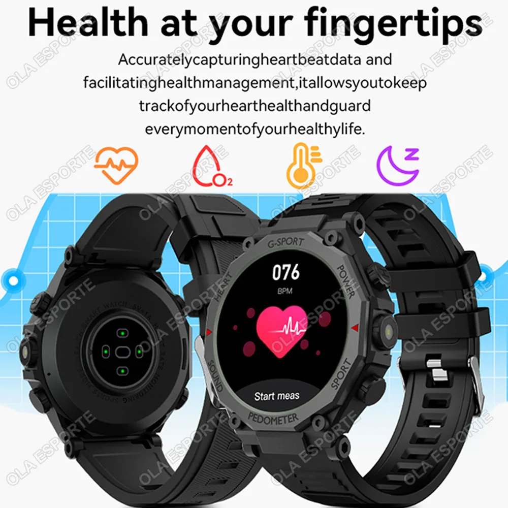2025 LED Flashligt Outdoor Sport Smart Watch Men Health Monitor HD BT Call GPS Tracker Waterproof Military Bracelets Smartwatch 3