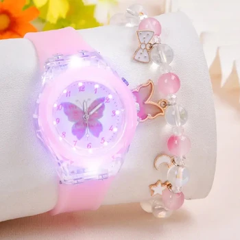 Fashion Butterfly Silicone Luminous Watch + Butterfly Beaded Bracelet 1
