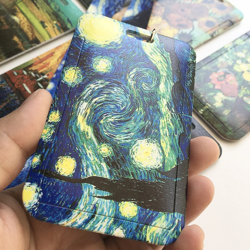 Van gogh Oil Painting Sunflowers Art Fashion Lanyard ID Badge Holder Bus Pass Case Cover Slip Bank Credit Card Holder Strap Gift 2