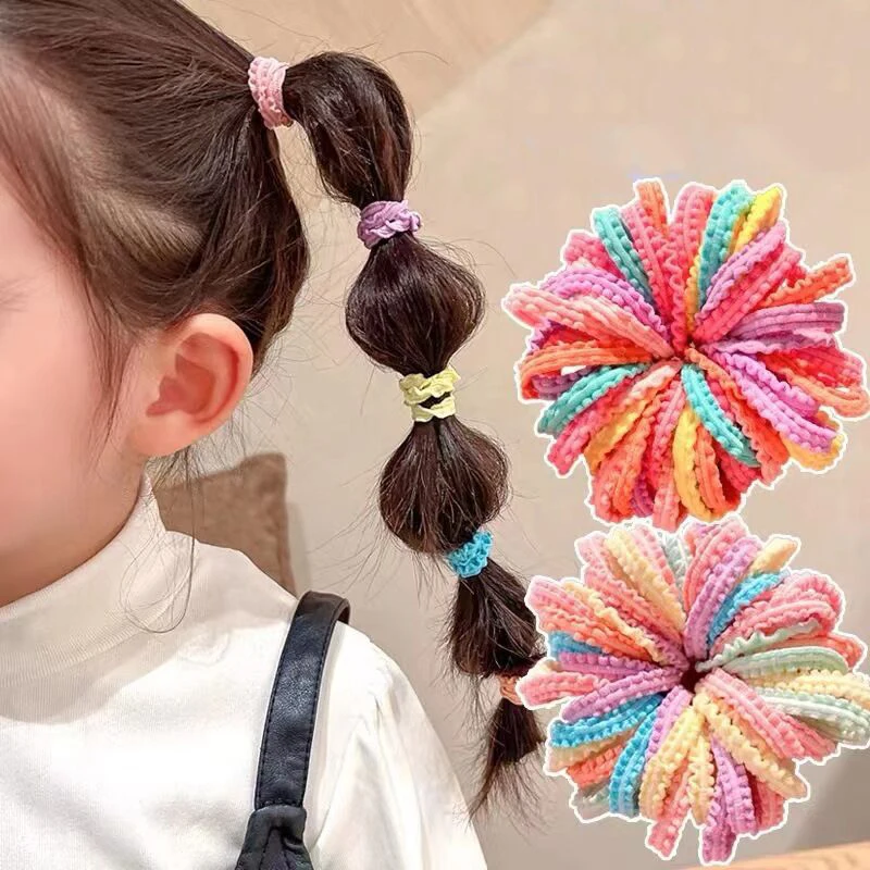 ncmama 50/100Pcs Girls Fashion Colorful Pleated Hair Bands For Girl Child Ponytail Holder Hair Tie Rubber Bands Kids Accessories parent child summer foldable pleated adult sun hats top sunscreen lorna style straw hat beach shade straps baby girl caps gorras