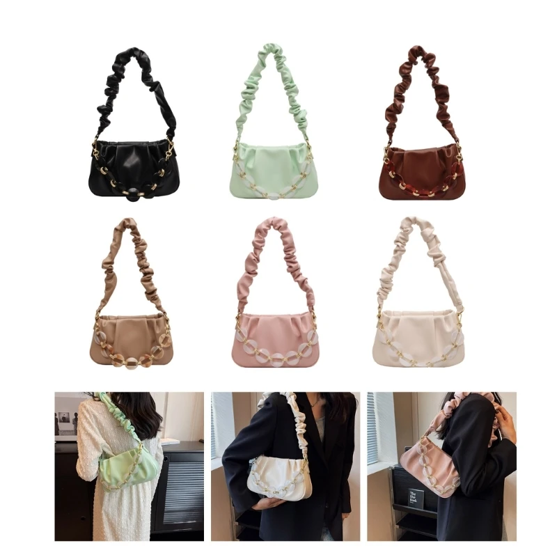 

Модная универсальная плиссированная сумка на плечо, Женская однотонная сумка из мягкой искусственной кожи, Женская Повседневная сумка для покупок