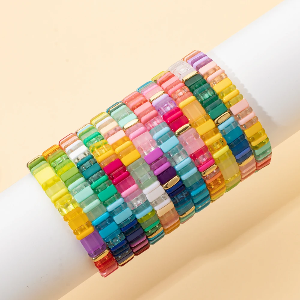 Bracciale Largo Boho In Resina Acrilica Trasparente - Colori Shimmer Geometrici, Gioiello Donna - 4