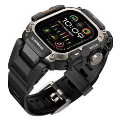 Enhanced Tactical Silicone Band with Metal Protective Case - 49mm Ultra 4 3 2 1 (Black Titanium)