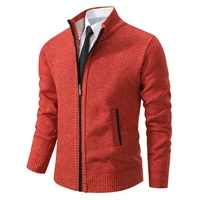 Autumn And Winter New Jersey Men's Casual Sports Coat Solid Color Stand Collar Wweater Grab Fleece Warm Zipper Cardigan 2