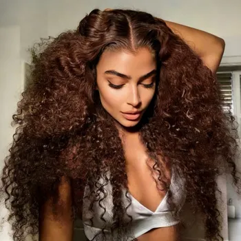 Chocolate Brown Kinky Curly Lace Front Wigs for Women 13x4 HD Lace Front Wigs Human Hair 250 Density Lace Front Wigs for Daily 1