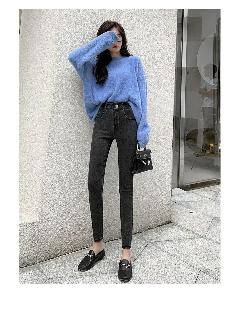 Plus Size Jeans Female Denim Pants Womens Skinny Jeans Slim Pants High Waisted Stretch Denim Jeans Blue Retro Washed Trousers low rise jeans