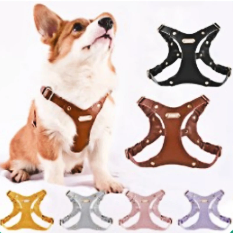 Leather Pet Dog Chest Strap With Metal Buckle Breathable Adjustable Vest Harnesses Small Medium