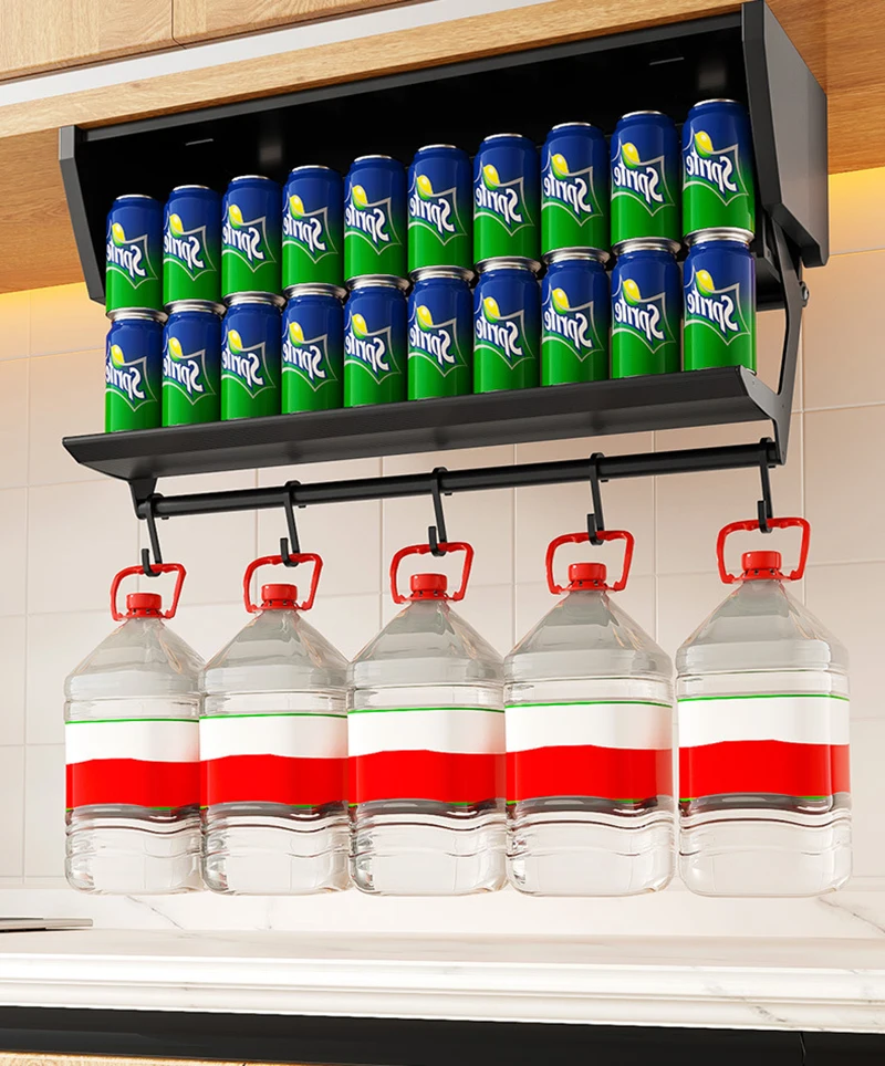 Description Picture 6 of itemKitchen Pull-down Folding Condiment Storage Shelf Space Aluminum Wall Hanging Condiment Rack Under The Cabinet Large-capacity