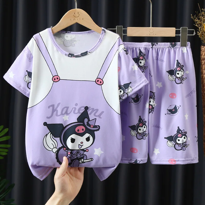 

Kawaii Kids Pajamas Sanrioed Summer 2 Pcs Soft Cotton Shorts Cartoon Nightgown Anime Cinnamoroll Hello Kitty Girls Boys Gift