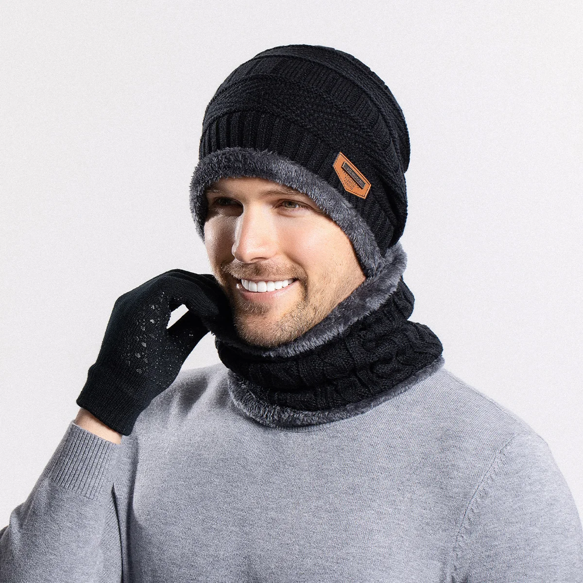 Men Women Wool Hat Scarf Two-piece Set Skullies Beanies Autumn Winter Warm