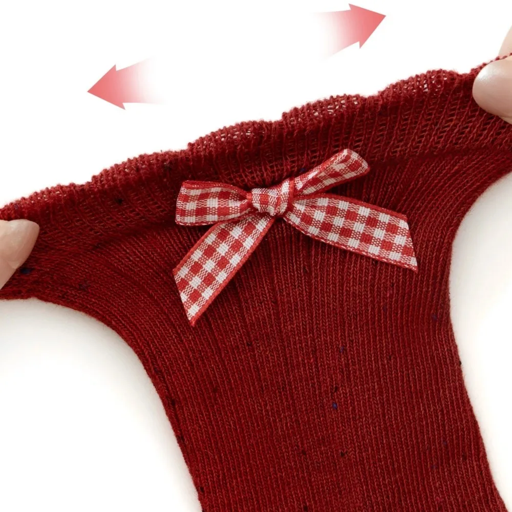 5Pairs Newborn Bowknot Hollow Out Long Socks Red Baby Soft Solid Prewalker Sock Girl Infant Knitted Stockings 0-8Years