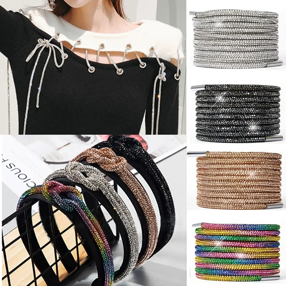Rhinestone Shoe Lace DIY Rhinestone Drawstring Diamond Rope Bright Crystal String Cross Braiding Strap Shiny Round Cord Replacement Accessories