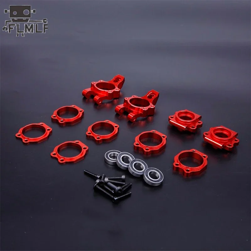 Moyeu de roue en métal CNC pour voiture RC 1/5, angle latéral avec vis et roulement visibles.
