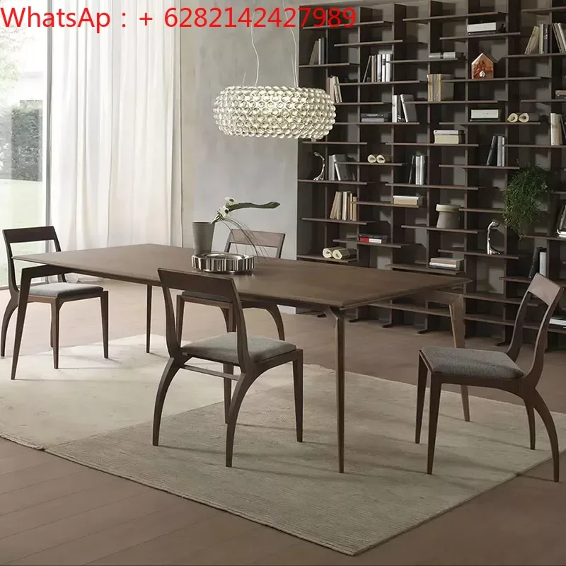 

Black walnut table Nordic full solid wood table chair Italian minimalist restaurant rock slab solid wood