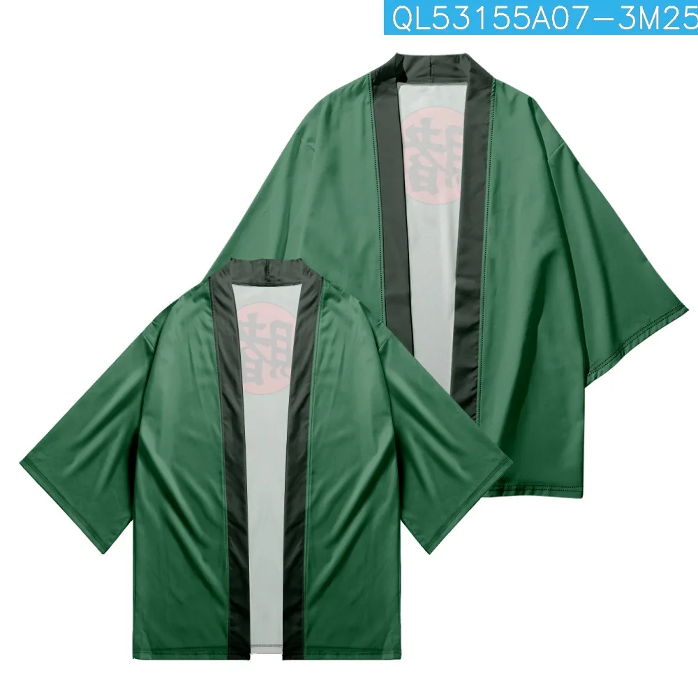 Green Print Japanese Traditional Kimono Cardigan Oversized Haori Harajuku Women Men Cosplay Blouse Yukata Samurai Clothing