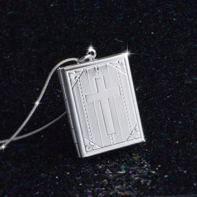 Pendant Necklace Silver Necklace Silver Pendant Silver Necklace Charms 925 Sterling Silver Square Shape Carve Cross Locket Photo Pendant Necklace Lovers Charms Gift