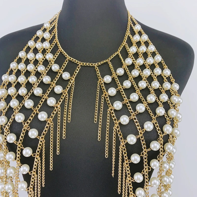 Damen-Crop-Top mit reinen Kettennähten und handgefertigten Perlen und Metallquasten, rückenfrei, sexy Punk-Bustier-Röhren-Tanktop für den Sommer