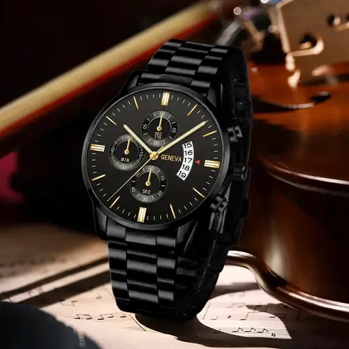 4PCS Business Men's Gift Box Watch Set Fashion Trend Quartz Watch Bracelet Necklace Ring Set Perfect Gift Set for Friends or Dad - Image 3