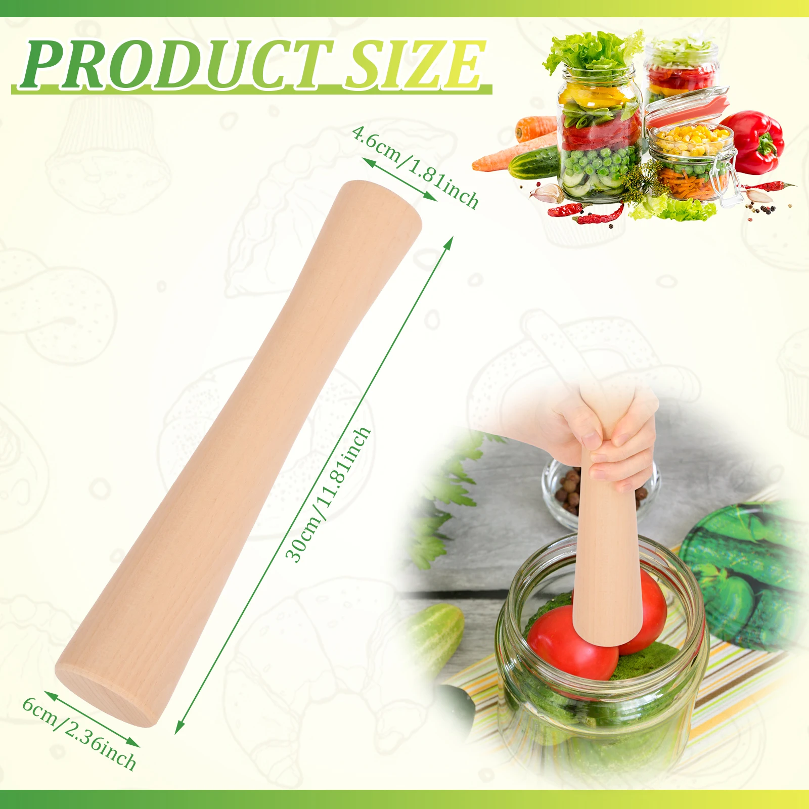 Vegetable Fermentation Tamper Wooden Grinding Rod Cabbage Sauerkraut Pounder-Fermenting Food Tool Vegetables Fruits Crushing Rod