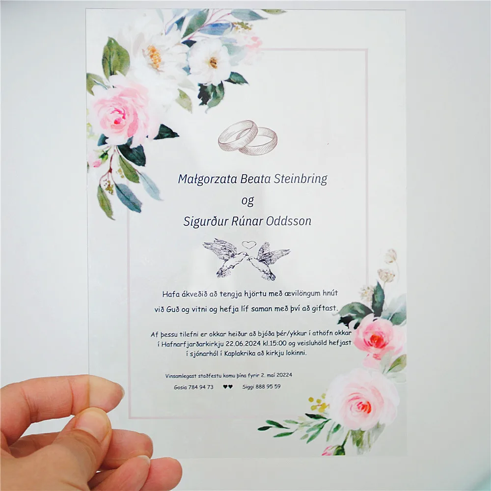 Transparent PVC Wedding Invitation Card, Personalized Printed, Content, 10Pcs