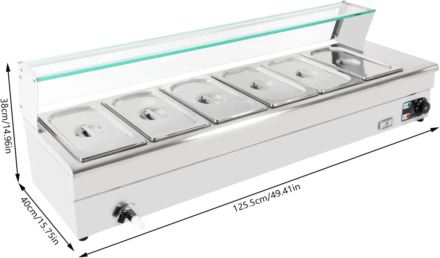 6 Pan x 1/3 GN Food Grade Stainelss Steel Commercial Food Steam Table 6-Inch Deep 1200W Electric Countertop Food Warmer 19 Quart 6