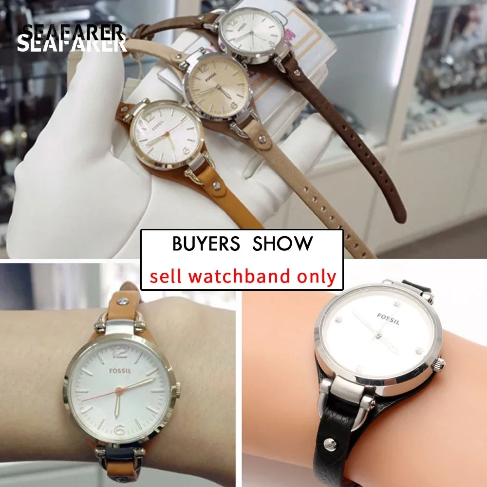 Elegant Women's Genuine Leather Watch Strap - Slim 8mm Bracelet Band