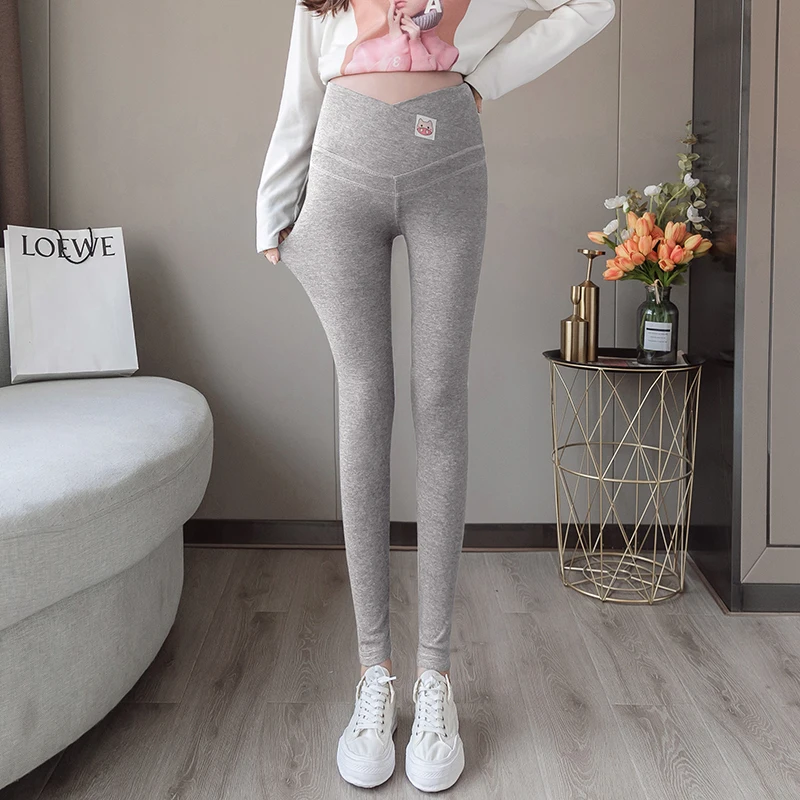 2023 New Spring and Autumn Pregnant Women Cotton Trousers Low-rise Abdominal Leggings Cartoon Patchwork Maternity Slim Pants