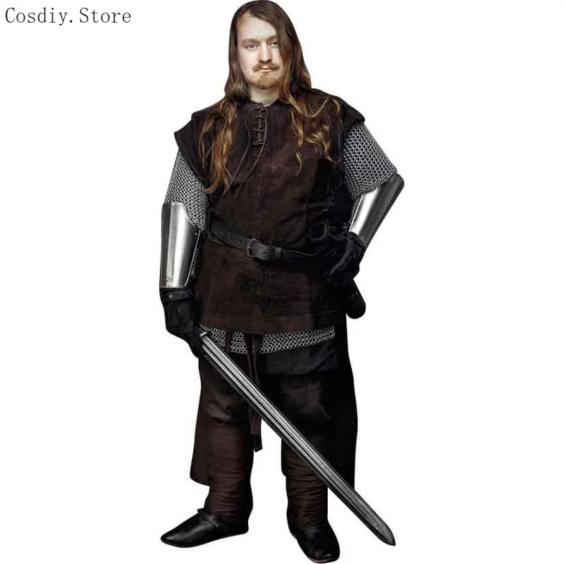 Gilet Medievale, Tunica, Camicia, Costume da Cavaliere Vichingo, Top per Adulti, T-Shirt in Camoscio, Abbigliamento LARP, Giubbotto Senza Maniche, Stile Rinascimentale per Uomo - immagine 5
