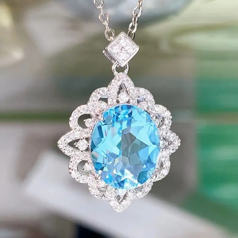 

Hottest Selling Best Seller 100% Natural Switzerland Blue Topaz 10*14mm Silver S925 Pendant Jewelry For Wedding Best Woman Gift