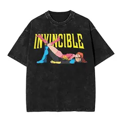 Invincible Superhero Harajuku Street Fashion Washed Cotton T - Shirt - Unisex Short Sleeve Tee - XXL (1)