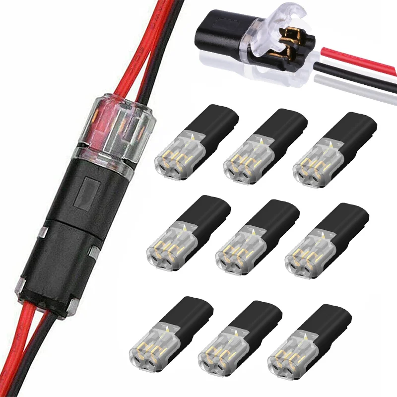 2-50pcs Double-Wire Plug-in Connector ขั้วต่อไฟฟ้ากันน้ําพร้อมหัวเข็มขัดล็อค 2 ขา 2 WAY Universal สายขนาดกะทัดรัด 1