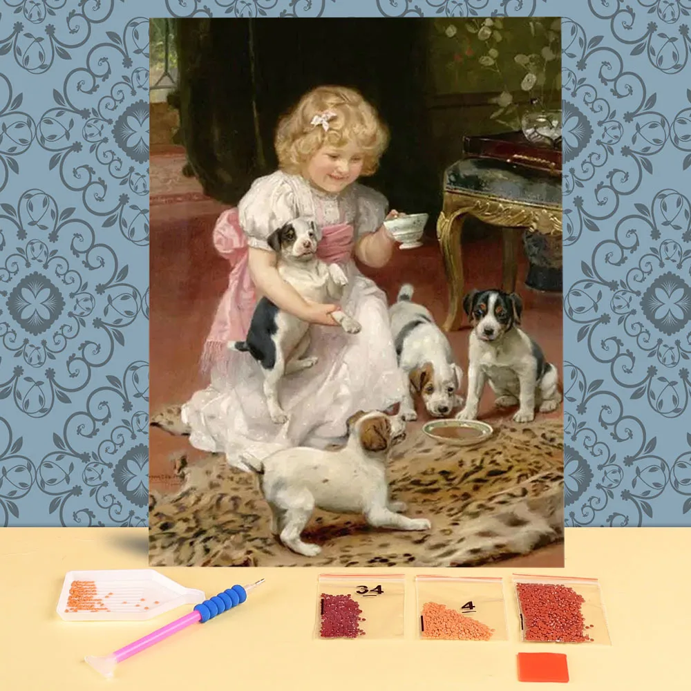 

Алмазная мозаика «сделай сам», картина с собакой, девочкой, полный набор для алмазной вышивки, рождественский подарок, домашний декор, домашняя картина