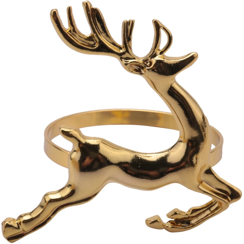 

60Pcs Christmas Elk Deer Napkin Rings Gold Alloy Napkin Buckle Napkin Ring Holder Restaurant Wedding Party Decoration