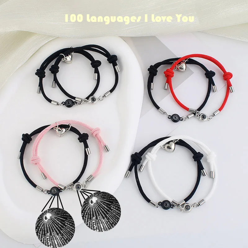 Stainless Steel Couple Bracelet Adjustable Magnetic Valentine