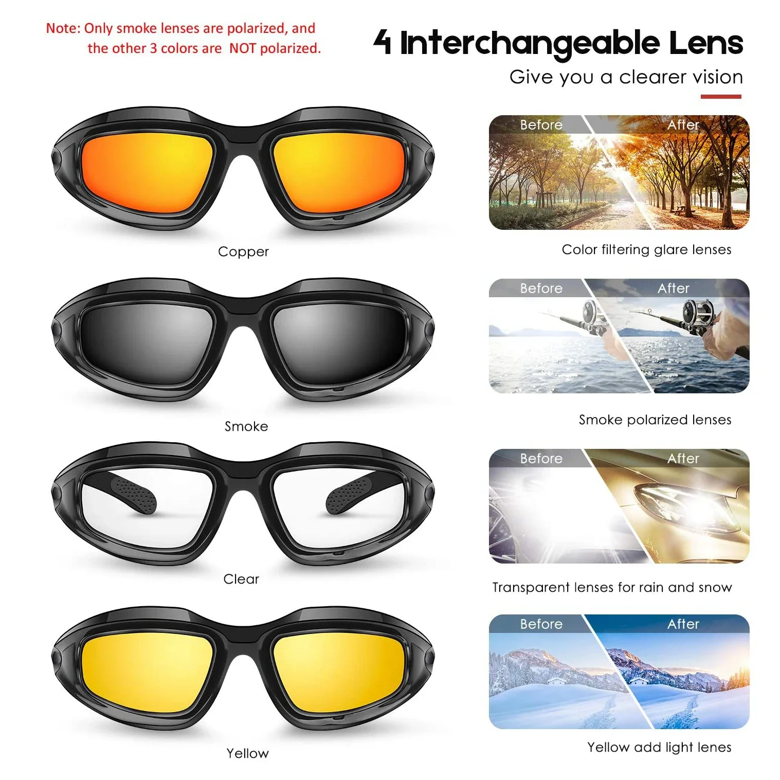Polarized Sports Glasses Tactical Polarized Glasses 4 Lens Sunglasses with 4 Lens Kit for Outdoor Sport Motorcycle Riding,Hiking,Fishing,Hunting