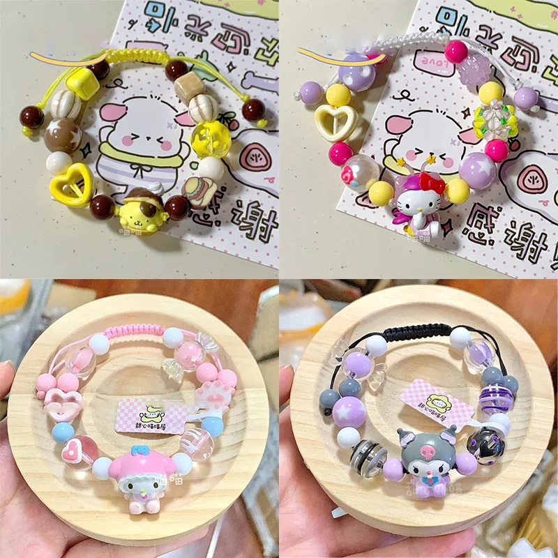 Kawaii Sanrio Hello Kitty Anime Beaded Bracelet New Cute Fun Cat
