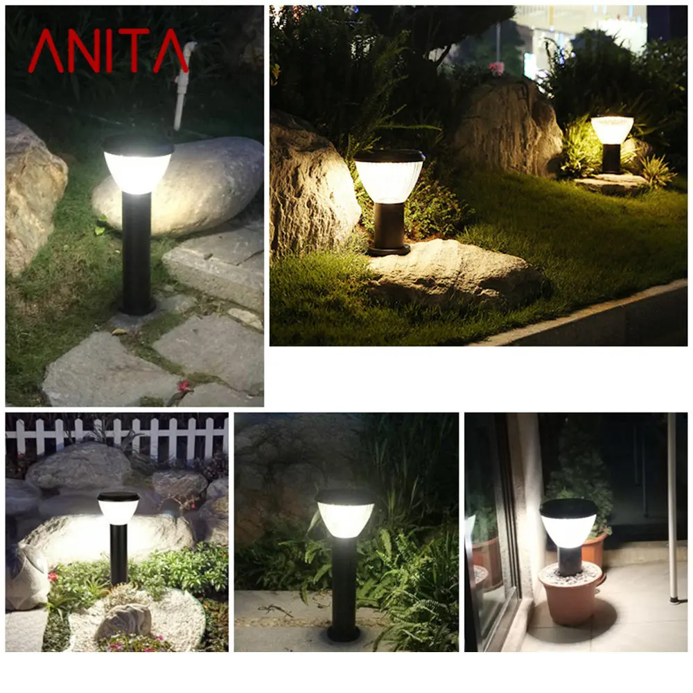 ANITA Modern Outdoor Solar Lawn Lamp Fixtures LED Waterproof Patio Garden Light for Home Porch Villa