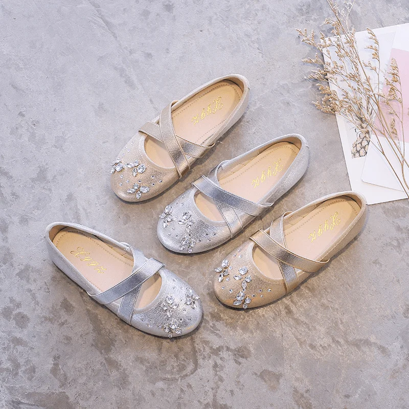 Baby Girl Princess Rhinestone Leather Flat Dance Shoes for Infant Toddler Child Party Performance