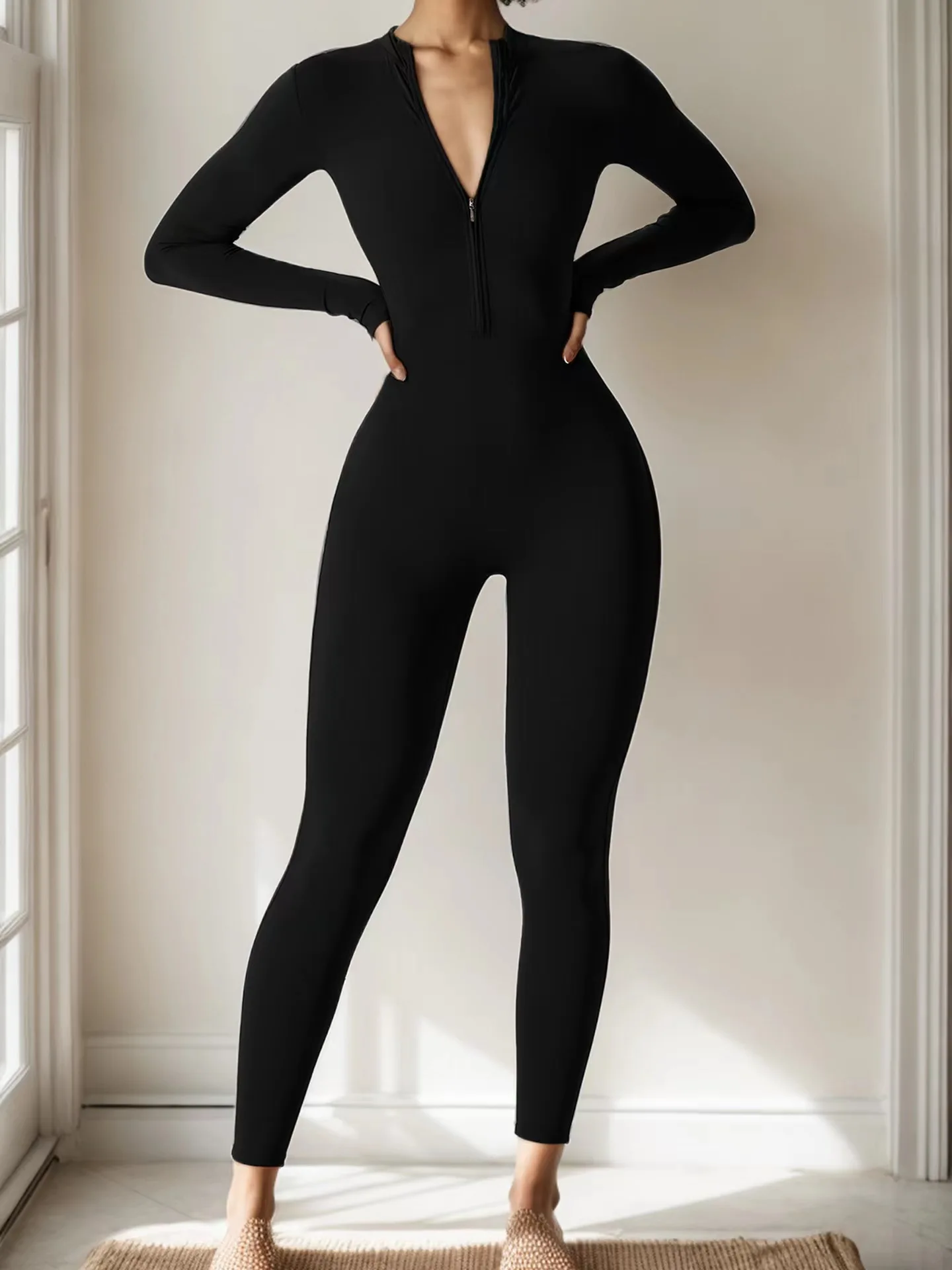 Yoga Women Jumpsuit Seamless Sports Zipper Jumpsuit Set Gym Long Sleeve Fitness Suit Elastic Gym Workout Bodysuit Athletic Wear